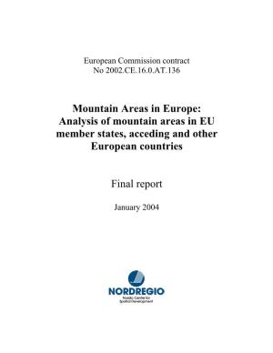 Analysis of Mountain Areas in EU Member States, Acceding and Other European Countries