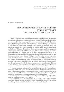 Inner Dynamics of Divine Worship. Joseph Ratzinger on Liturgical Development1