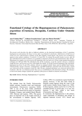 Functional Cytology of the Hepatopancreas of Palaemonetes Argentinus (Crustacea, Decapoda, Caridea) Under Osmotic Stress