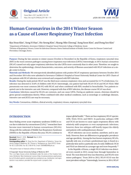 Human Coronavirus in the 2014 Winter Season As a Cause of Lower Respiratory Tract Infection