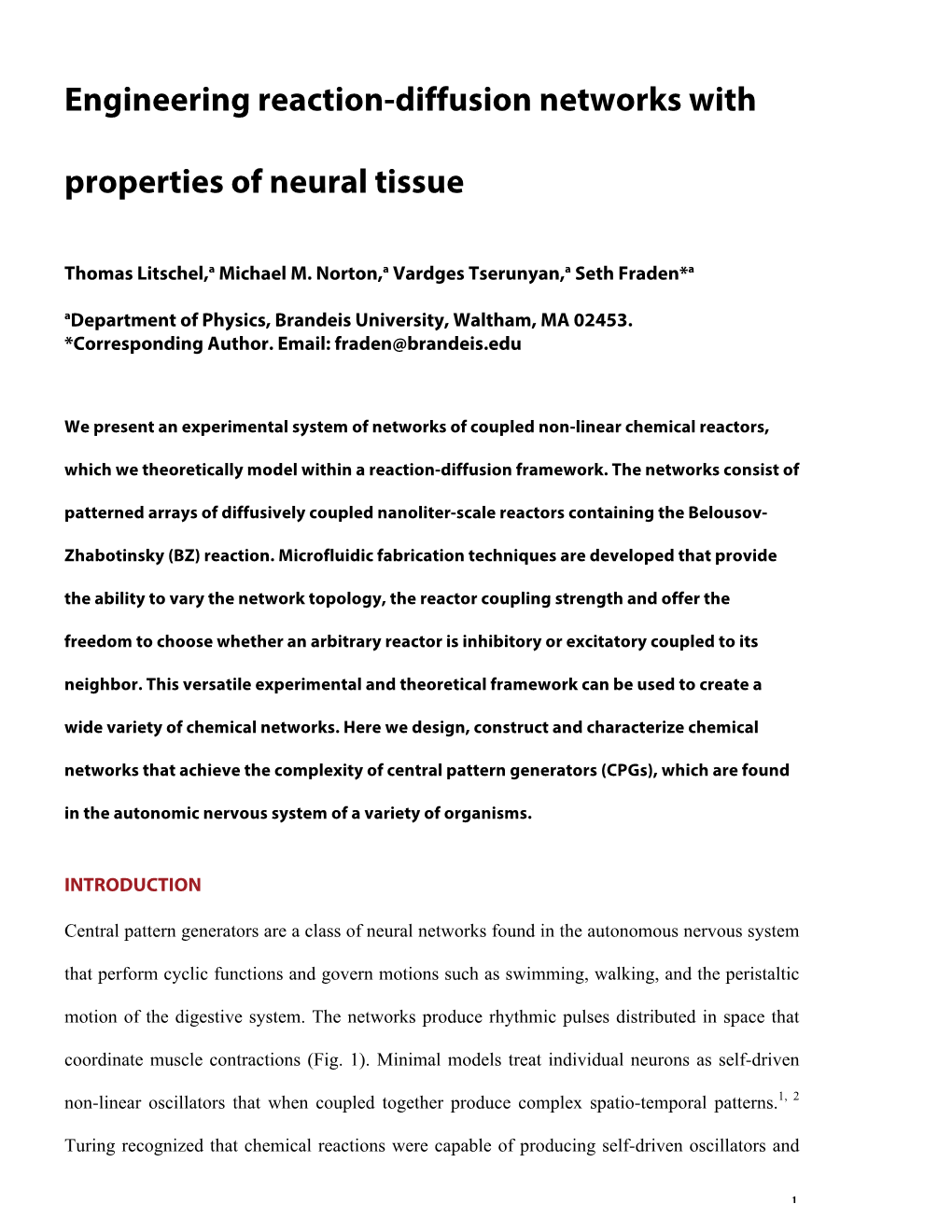 Engineering Reaction-Diffusion Networks with Properties of Neural Tissue