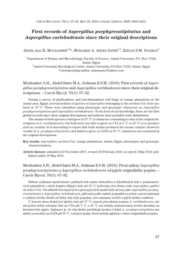 First Records of Aspergillus Porphyreostipitatus and Aspergillus Carlsbadensis Since Their Original Descriptions