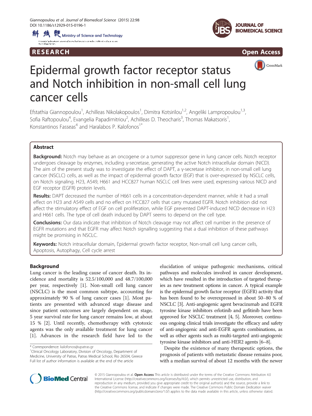 Epidermal Growth Factor Receptor Status and Notch Inhibition in Non