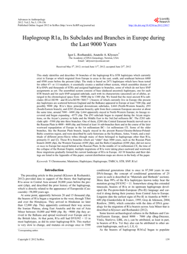 Haplogroup R1a, Its Subclades and Branches in Europe During the Last 9000 Years