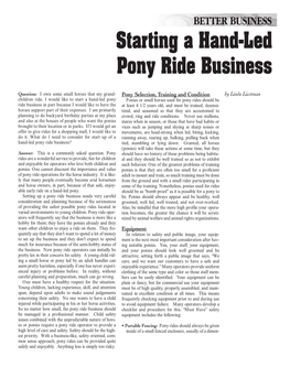 Starting a Hand-Led Pony Ride Business