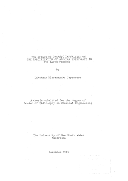 The Effect of Organic Impurities on the Precipitation of Alumina Trihydrate in the Bayer Process