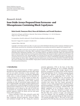 Research Article Iron Oxide Arrays Prepared from Ferrocene- and Silsesquioxane-Containing Block Copolymers