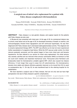 A Surgical Case of Mitral Valve Replacement for a Patient with Fabry Disease Complicated with Hemodialysis