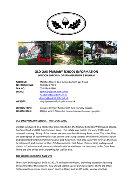 Old Oak Primary School Information London Borough of Hammersmith & Fulham