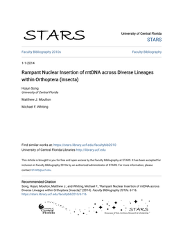 Rampant Nuclear Insertion of Mtdna Across Diverse Lineages Within Orthoptera (Insecta)