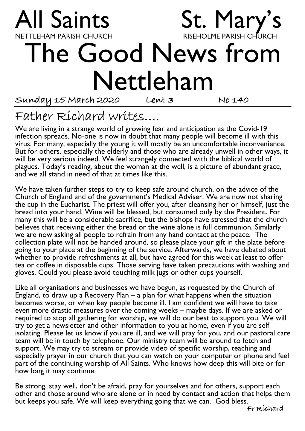 The Good News from Nettleham Sunday 15 March 2020 Lent 3 No 140