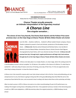 A Chorus Line One Singular Sensation…