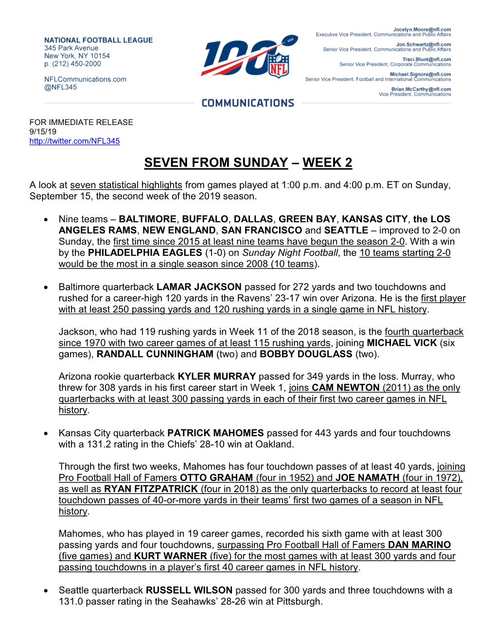 Seven from Sunday – Week 2