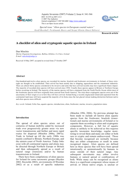 A Checklist of Alien and Cryptogenic Aquatic Species in Ireland