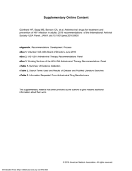 Antiretroviral Drugs for Treatment and Prevention of HIV Infection in Adults: 2016 Recommendations of the International Antiviral Society–USA Panel