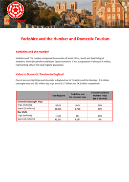 Yorkshire and the Humber and Domestic Tourism