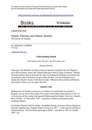 Jinnah, Pakistan and Islamic Identity the Search for Saladin