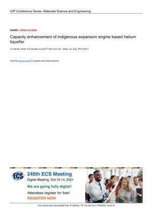 Capacity Enhancement of Indigenous Expansion Engine Based Helium Liquefier