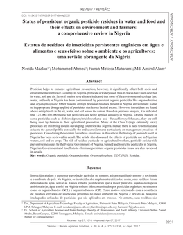Status of Persistent Organic Pesticide Residues in Water and Food and Their Effects on Environment and Farmers: a Comprehensive Review in Nigeria