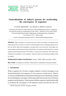 Generalizations of Aitken's Process for Accelerating the Convergence Of