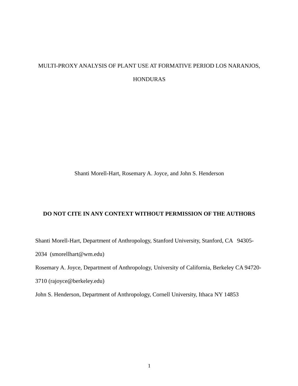 Multi-Proxy Analysis of Plant Use at Formative Period Los Naranjos