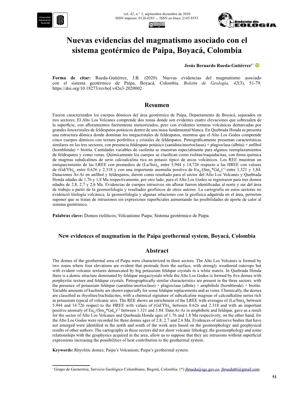 Nuevas Evidencias Del Magmatismo Asociado Con El Sistema Geotérmico De Paipa, Boyacá, Colombia