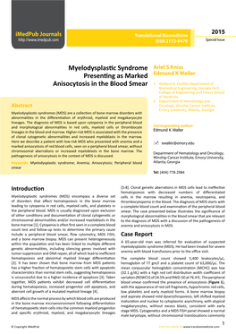Myelodysplastic Syndrome Presenting As Marked Anisocytosis in the Blood Smear