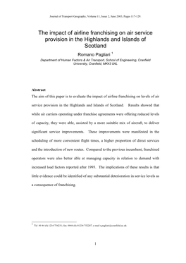 The Impact of Airline Franchising on Air Service Provision in the Highlands