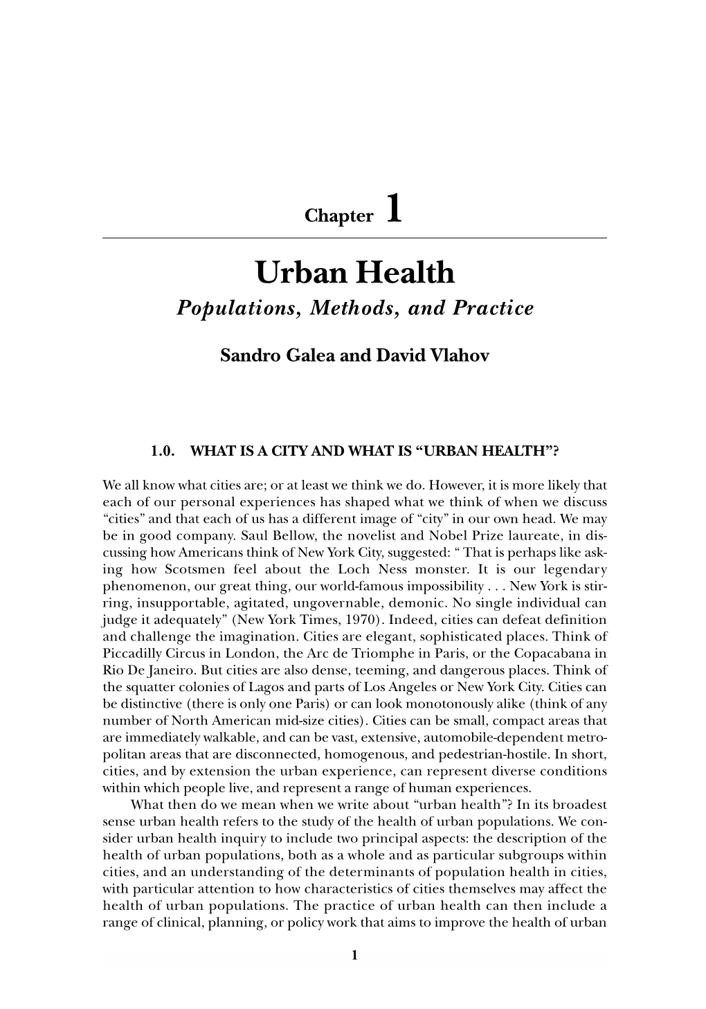 Urban Health Populations, Methods, and Practice