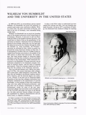 Wilhelm Von Humboldt and the University in the United States