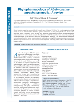 Phytopharmacology of Abelmoschus Moschatus Medik.: a Review
