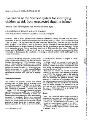 Evaluation of the Sheffield System for Identifying Children at Risk from Unexpected Death in Infancy