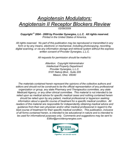 Angiotensin Modulators: Angiotensin II Receptor Blockers Review 02/09/2009