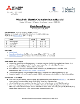 Mitsubishi Electric Championship at Hualalai Hualalai Golf Course | Ka'upulehu-Kona, Hawaii | January 19-23, 2021
