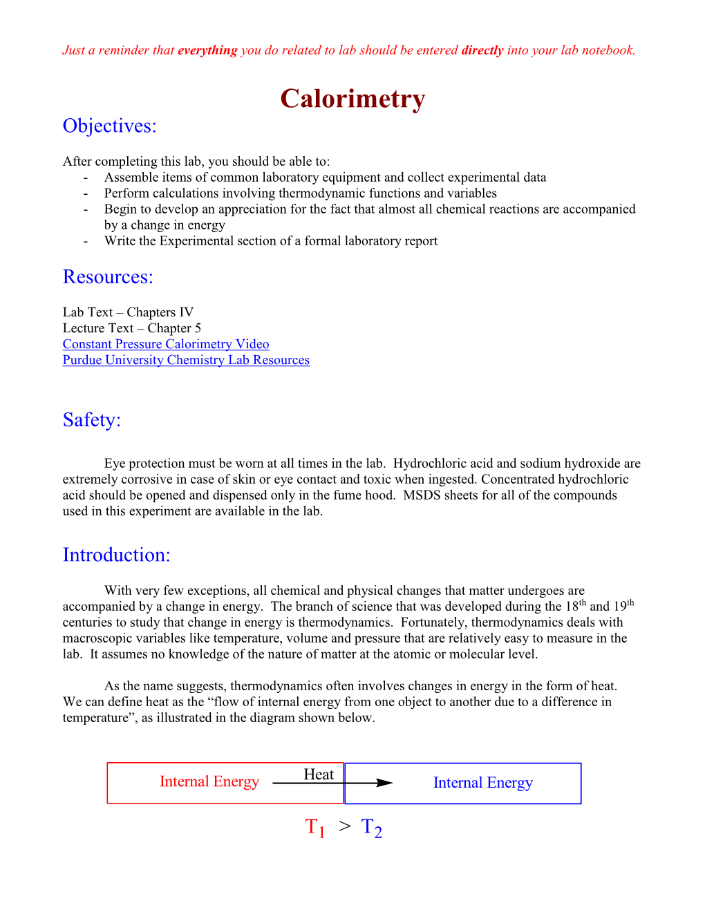 Calorimetry Objectives