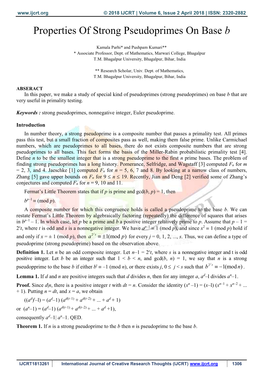 Properties of Strong Pseudoprimes on Base B