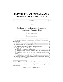 UNIVERSITY of PENNSYLVANIA JOURNAL of LAW & PUBLIC AFFAIRS