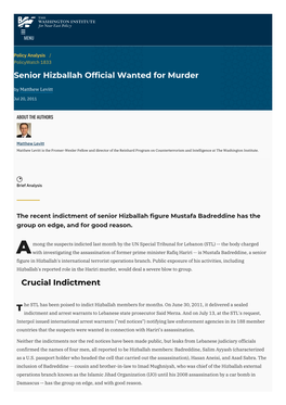 Senior Hizballah Official Wanted for Murder | the Washington Institute