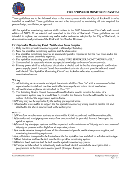 Fire Sprinkler Monitoring Systems Shall Conform to the 2015 International Fire Code and Current Edition of NFPA 72 As Adopted and Amended by the City of Rockwall