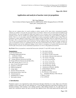 Application and Analysis of Marine Water Jet Propulsion