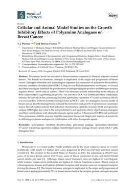 Cellular and Animal Model Studies on the Growth Inhibitory Effects of Polyamine Analogues on Breast Cancer