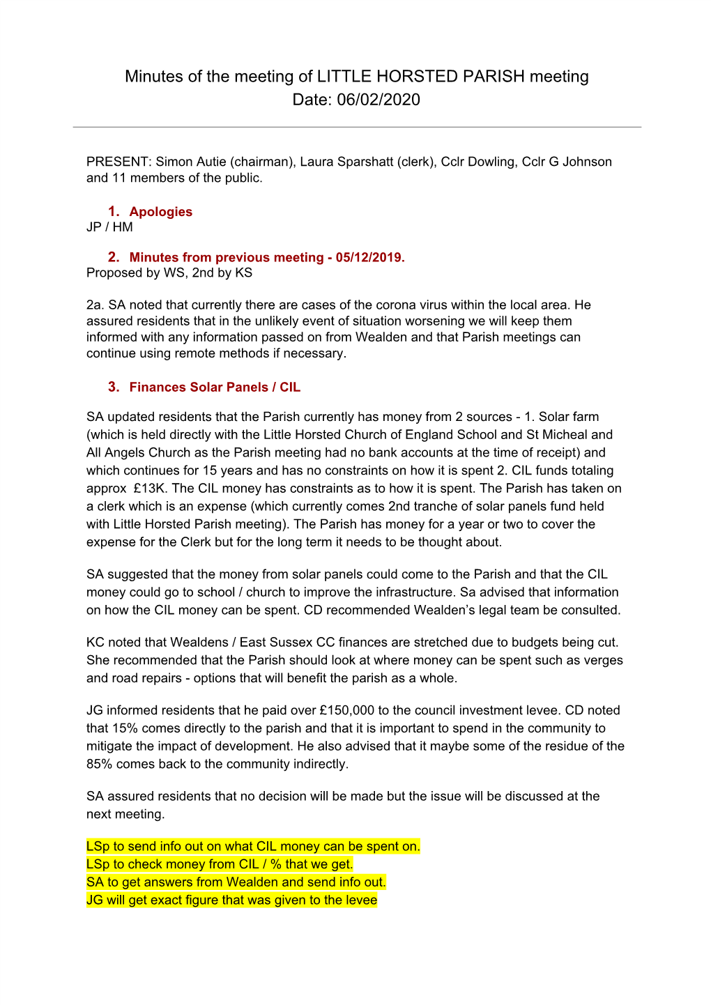 Minutes of the Meeting of LITTLE HORSTED PARISH Meeting Date: 06/02/2020