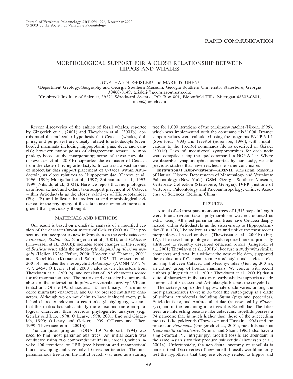 Rapid Communication Morphological Support For