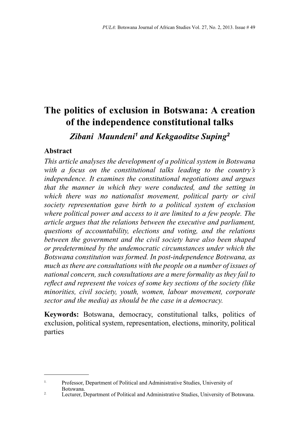 The Politics of Exclusion in Botswana: a Creation of the Independence