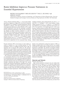 Renin Inhibition Improves Pressure Natriuresis in Essential Hypertension