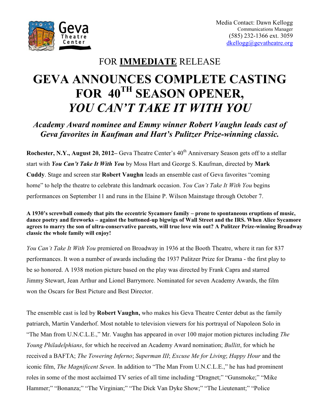 Geva Announces Complete Casting for 40 Season