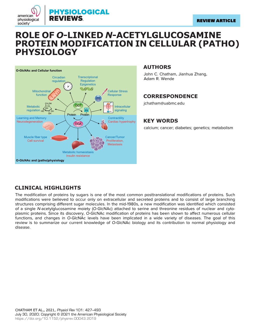 Role of O-Linked N-Acetylglucosamine Protein Modification in Cellular (Patho) Physiology