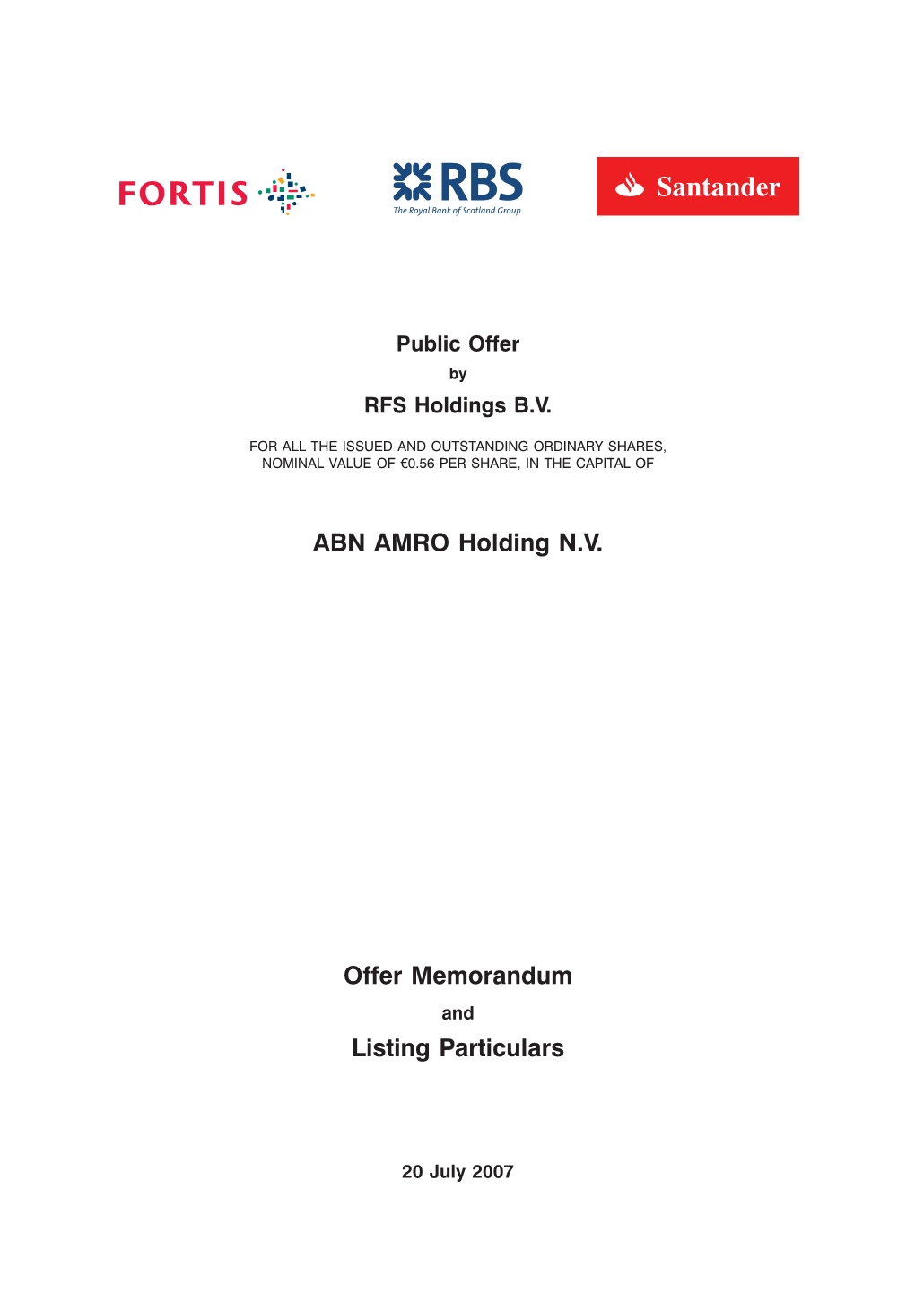 ABN AMRO Holding N.V. Offer Memorandum Listing Particulars