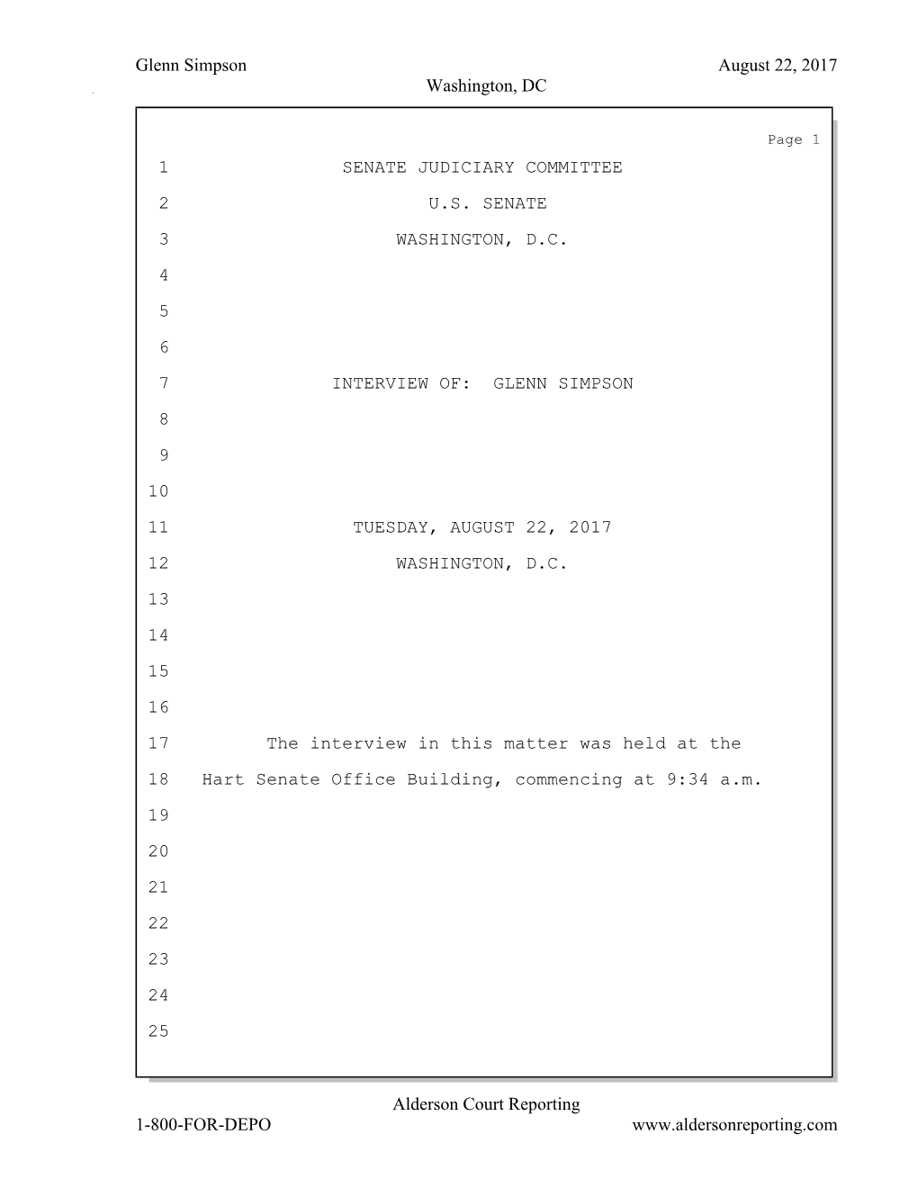 Glenn Simpson August 22, 2017 Washington, DC 1-800-FOR-DEPO