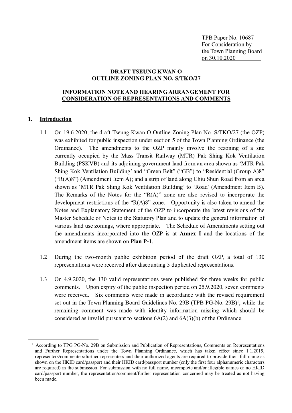 TPB Paper No. 10687 for Consideration by the Town Planning Board on 30.10.2020